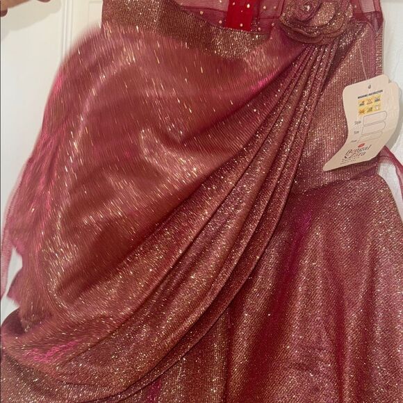 Indian style gown Glittery Red Dress with Floral Accent NWT 4/5 yrs - Picture 6 of 9